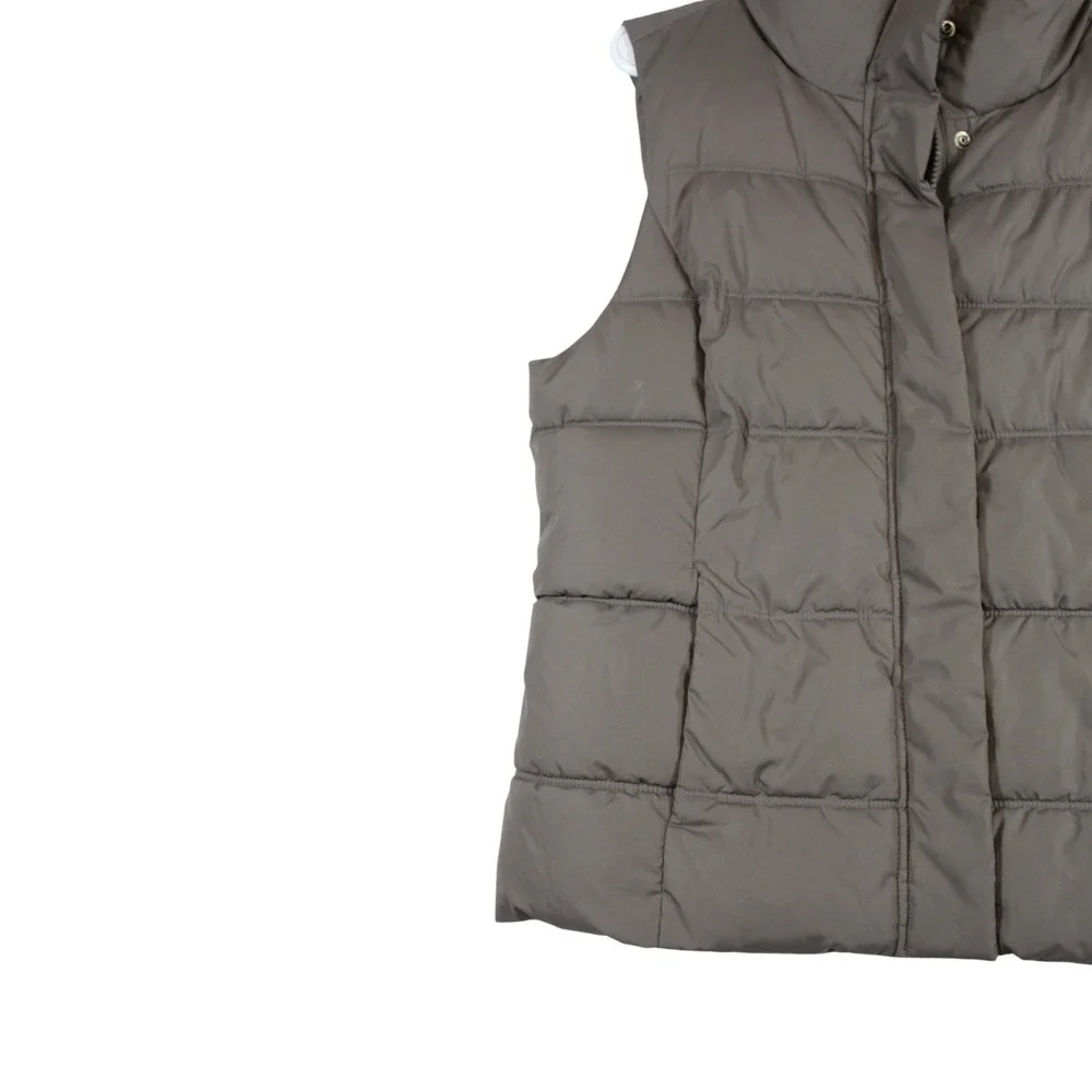 Gap Puffer Vest Womens Large Taupe Brown Lined Full Zip Mock Neck Winter Outdoor